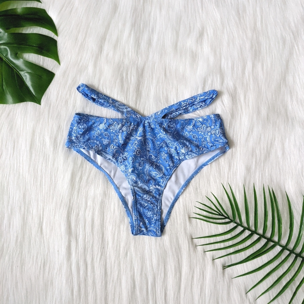 Light blue and white Paisley print strappy bikini bottom size S M L